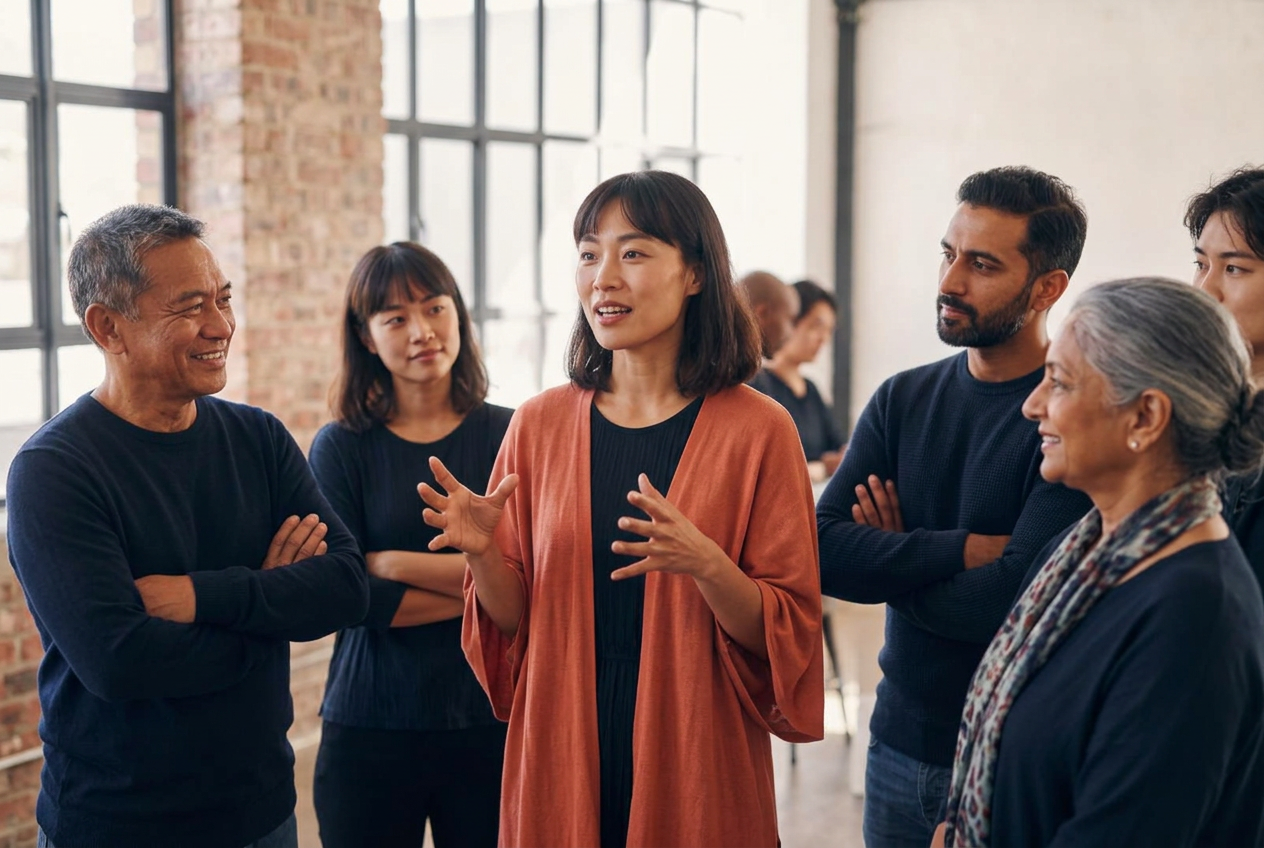 A group listening as one person gives voice to a shared idea